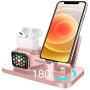 BENTOBEN 3 in 1 Charging Stand for Apple Watch Series 5/4/3/2/1, Airpods Pro 2019 2/1, Compatible with iPhone 12 11 XS MAX XR XS 8 7 6 6S Plus 5S, iPad Tablet Stand(Original Cable Required), Rose Gold
