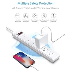 BESTEK 6-Outlet 6 Feet Extension Cord Power Strip 15A 1875W Surge Protector Desktop Charging Station, 200Joules, Right Angle Flat Plug, Ultra-Compact Wide Spaced Multi Outlets Plugs Sockets, White
