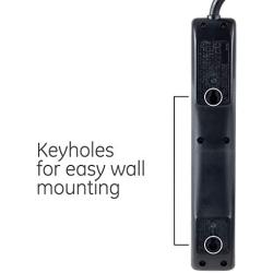 GE 6-Outlet Power Strip, 7 Ft Cord, Flat Plug, 120VAC, 15A, 1800W, Black, 37816