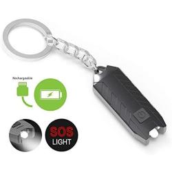 Mini Flashlight Keychain LED Torch with Micro USB Rechargeable Tiny Flashlight,150 Lumen Inbuilt Magnet Sticking Small Pocket Torch for Camping, Hiking, Emergency (Dick Black)