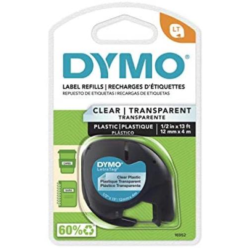 DYMO - DYM16952 Authentic LetraTag Labeling Tape for LetraTag Label Makers, Black Print on Clear pastic Tape, 1/2 W x 13 L, 1 roll (16952)
