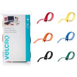 VELCRO Brand ONE-WRAP Cable Ties | 60Pk | 8 x 1/2'' Straps, Multicolor | Strong Reusable Wire Management | Cord Bundling for Home Office and Data Centers