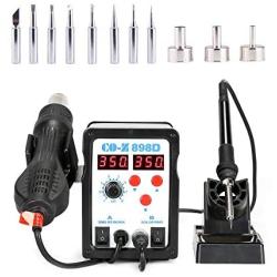 CO-Z 2 in 1 SMD Soldering Iron & Hot Air Rework Station with LED Display, 898D Soldering Kit with Heat Gun, Digital Electronic Repair Tool with 11pcs Soldering Tips