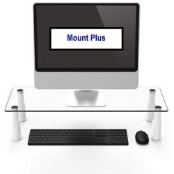 Mount Plus STB101 22.5 Inch Wide Tempered Glass Monitor Riser Desktop Stand Height Adjustable Table Top for Flat Screen LCD LED TV, Laptop, Notebook, Display (2 Pack)