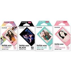 Macaron and Black and Sky Blue and Pink Lemonade instax Mini Films for Fuji instax Mini Set of 4 Packs x 40 Photos