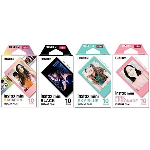 Macaron and Black and Sky Blue and Pink Lemonade instax Mini Films for Fuji instax Mini Set of 4 Packs x 40 Photos