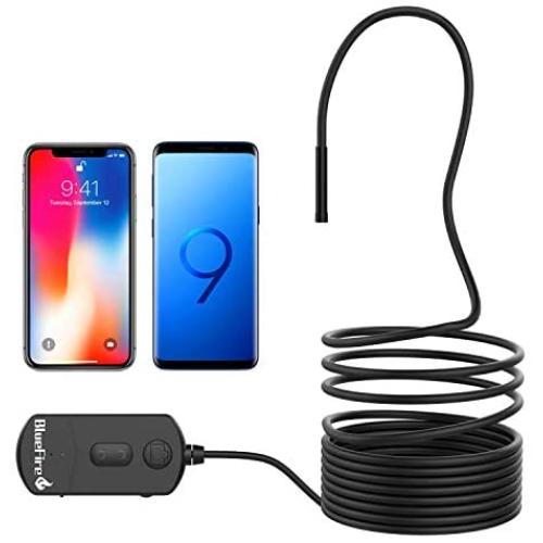 BlueFire Upgraded 1080P 5.5mm Semi-Rigid Inspection Camera, 2 MP HD WiFi Borescope Snake Camera, Zoomable Focus 1800mAh Battery Wireless Endoscope for Android and iOS Smartphone, Tablet (11.5FT)