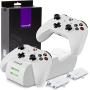 Fosmon Dual Controller Charger Compatible with Xbox One/One X/One S Elite (Not For Xbox Series X/S 2020) Controllers, (Two Slot) High Speed Docking Charging Station with 2 Rechargeable Battery - White