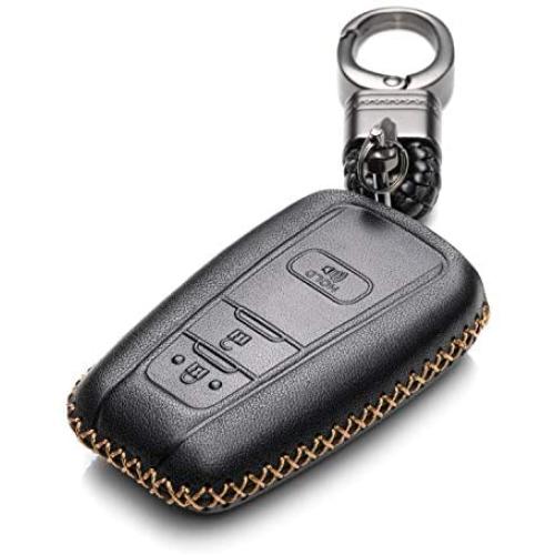 Vitodeco Genuine Leather Remote Key Fob Case Cover Protector with Key Chain for 2019 Toyota Corolla Hatchback, Rav 4, Avalon, Camry, Prius, C-HR (3 Buttons, Black)