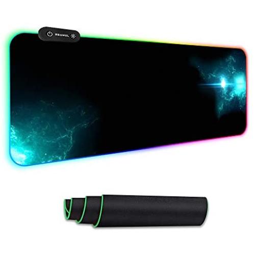Large RGB Gaming Mouse Pad - Reawul 14 Modes Oversized Glowing Led Extended Mousepad, Anti-Slip Rubber Base and Waterproof Surface, Extra Large Soft Led Computer Keyboard Mouse Mat - 31.5 x 11.8in