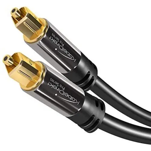 KabelDirekt – 10 feet – Optical Digital Audio Cable (Fiber Optic, TOSLINK, Male to Male, Home Theater, Gold Plated, for PlayStation/PS4 & Xbox – Pro Series)