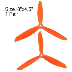 uxcell RC Propellers CW CCW 8045 8x4.5 Inch 3-Vane Multi-Rotor for Aircraft, Nylon Orange 1 Pair with Adapter Rings