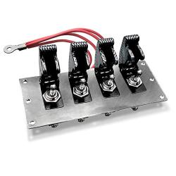 MGI SpeedWare 4 Gang Metal Toggle Switch Panel, Safety Flip Covers (Carbon Fiber)