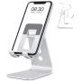 OMOTON C3 Cell Phone Stand for Desk, Larger and Exceptionally Stable, Adjustable Phone Cradle Holder with Bigger Body & Longer Arm, Compatible with iPhone, Tablets (7-10'') and More, Silver