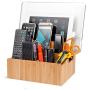 Bamboo Charging Station Organizer with Extension Extra Storage for Smartphones, Tablets, iPhone iPad, Samsung Devices Macbooks Laptops remotes & More