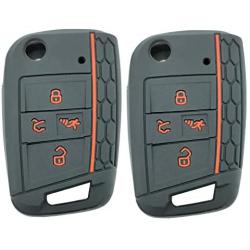 2Pcs Coolbestda Compatible with 2020 2019 2018 2017 VW Golf Alltrack Sportwagen GTI Tiguan Atlas POLO Skoda Octavia NBGFS12A01 Rubber 4buttons Flip Out Key Fob Case Keyless Remote Holder Protector