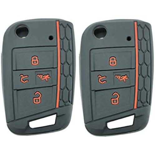 2Pcs Coolbestda Compatible with 2020 2019 2018 2017 VW Golf Alltrack Sportwagen GTI Tiguan Atlas POLO Skoda Octavia NBGFS12A01 Rubber 4buttons Flip Out Key Fob Case Keyless Remote Holder Protector