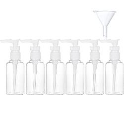 6 Pack Transparent Travel Bottles Pump Bottle Lotion Dispenser Bottle Set with Small Funnel for Flight, Airport, Holiday (White, 50 ml)