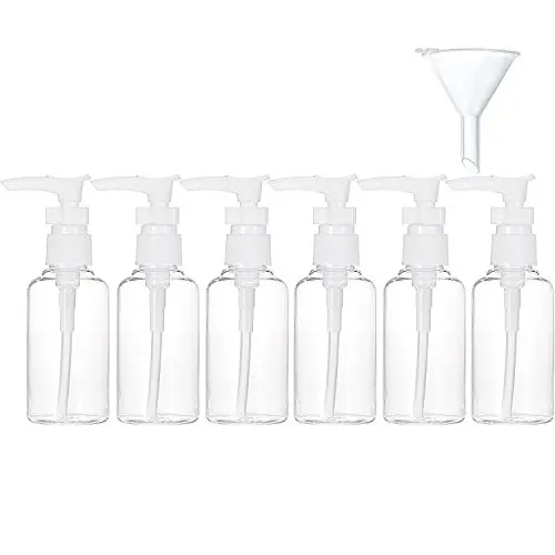 6 Pack Transparent Travel Bottles Pump Bottle Lotion Dispenser Bottle Set with Small Funnel for Flight, Airport, Holiday (White, 50 ml) 6 Pack Transparent Travel Bottles Pump Bottle Lotion Dispenser Bottle Set with Small Funnel for Flight, Airport, Holiday (White, 50 ml)