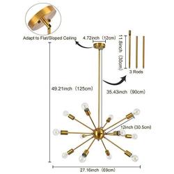 Sputnik Chandelier,12 Lights Modern Chandelier Pendant Lighting Fixture Industrial Vintage Hanging Dining Room Light for Kitchen (Brass)