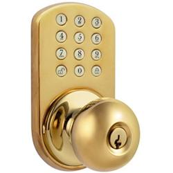 MiLocks TKK-02P Digital Door Knob Lock with Electronic Keypad for Interior Doors, Polished Brass