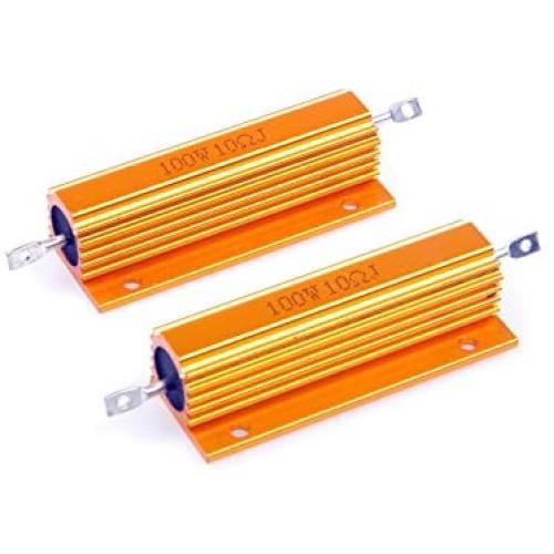 LM YN 100 Watt 10 Ohm 5% Wirewound Resistor Electronic Aluminium Shell Resistors Gold Suitable for Inverter, LED Lights,Frequency Divider, Servo Industry 2-Pcs