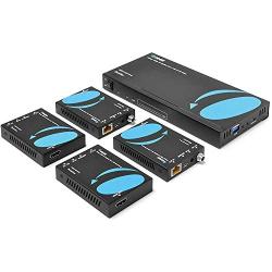 1x4 HDMI Extender Splitter 4K by Orei Multiple Over Single Cable CAT6/7 4K@60Hz 4:4:4 HDCP 2.2 with IR Remote EDID Management - Up to 115 Ft - Loop Out - Low Latency - Full Support (UHD14-EX115-K)