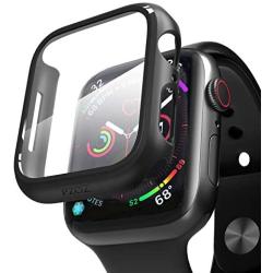 pzoz Compatible for Apple Watch Series 6/5 /4 /SE 44mm Case with Screen Protector Accessories Slim Guard Thin Bumper Full Coverage Matte Hard Cover Defense Edge for Women Men GPS iWatch (Black)