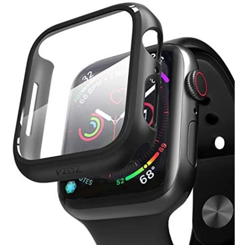 pzoz Compatible for Apple Watch Series 6/5 /4 /SE 44mm Case with Screen Protector Accessories Slim Guard Thin Bumper Full Coverage Matte Hard Cover Defense Edge for Women Men GPS iWatch (Black)