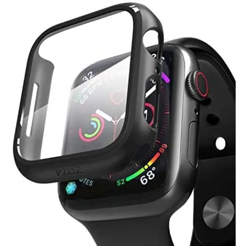 pzoz Compatible for Apple Watch Series 6/5 /4 /SE 40mm Case with Screen Protector Accessories Slim Guard Thin Bumper Full Coverage Matte Hard Cover Defense Edge for Women Men GPS iWatch (Black)