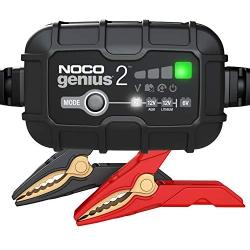 NOCO GENIUS2, 2-Amp Fully-Automatic Smart Charger, 6V and 12V Battery Charger, Battery Maintainer, Trickle Charger, and Battery Desulfator with Temperature Compensation