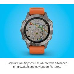 Garmin fenix 6 Sapphire, Premium Multisport GPS Watch, Features Mapping, Music, Grade-Adjusted Pace Guidance and Pulse Ox Sensors, Titanium with Orange Band