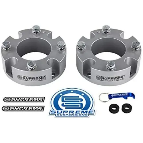 Supreme Suspensions - Front Leveling Kit for 2007-2021 Toyota Tundra and 2007-2021 Toyota Sequoia 3'' Front Lift Strut Spacers 2WD 4WD (Silver)