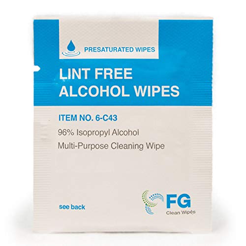 FG Clean Wipes 4''x3'' Lint Free Alcohol Wipes - 96% IPA Box of 60 Individually Wrapped Sachets (6-C43)