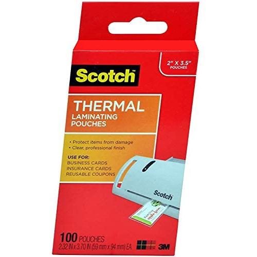 Scotch Thermal Laminating Pouches, 5 Mil Thick for Extra Protection, 2.32 x 3.70-Inches, Business Card Size, 100-Count - 1 Pack