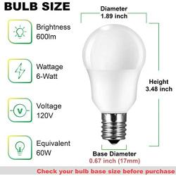 E17 Led Bulb, A15 Ceiling Fan Light Bulbs, 6W(60 Watt Equivalent), Warm White 3000K Intermediate Base, 600 Lumens, Not Dimmable, 6 Pack