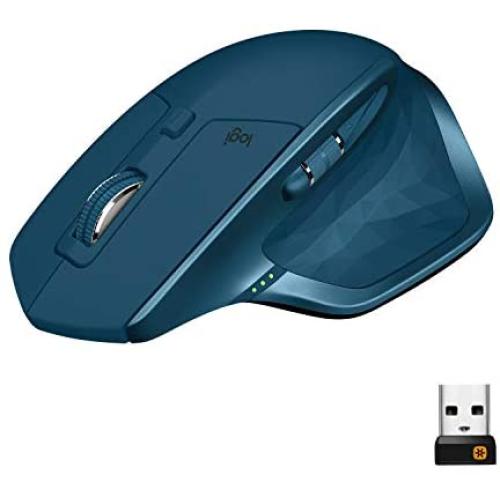 Logitech MX Master 2S Wireless Mouse – Use on Any Surface, Hyper-fast Scrolling, Ergonomic Shape, Rechargeable, Control up to 3 Apple Mac and Windows Computers (Bluetooth or USB), Midnight Teal