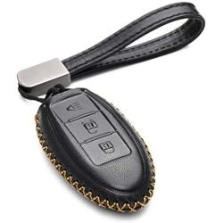 Vitodeco Leather Smart Key Fob Case Cover for 2020 Nissan Versa, Sentra, Altima, Maxima, Rogue, 2020 Infiniti Q50, Q60, QX50, QX60, QX80 and More Models (3 Buttons, Black)