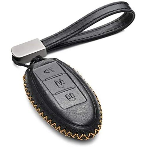 Vitodeco Leather Smart Key Fob Case Cover for 2020 Nissan Versa, Sentra, Altima, Maxima, Rogue, 2020 Infiniti Q50, Q60, QX50, QX60, QX80 and More Models (3 Buttons, Black)