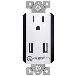 TOPGREENER TU1152QC-W 36W Quick Charge 2.0 USB Wall Outlet, Compatible with Samsung S9/S8/S7 Note 9/8/7, iPhone XS/MAX/XR/X/8/7, LG Nexus, HTC 10 & Other smarthphones, UL Listed, TU1152QC, White