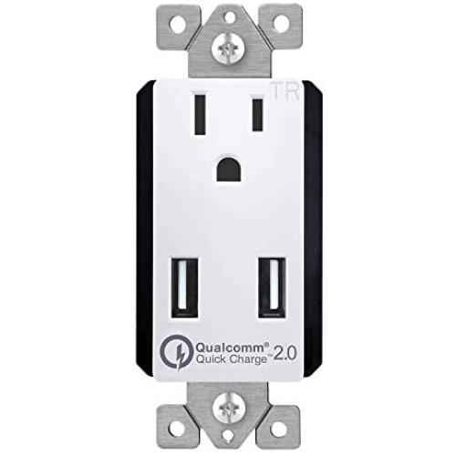 TOPGREENER TU1152QC-W 36W Quick Charge 2.0 USB Wall Outlet, Compatible with Samsung S9/S8/S7 Note 9/8/7, iPhone XS/MAX/XR/X/8/7, LG Nexus, HTC 10 & Other smarthphones, UL Listed, TU1152QC, White