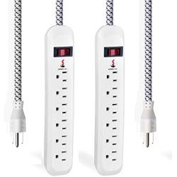 300 Joule Surge Protector,.Five Outlet 180° Plug, 2 ft Extension Cord, Weight 0.31KG, Delicate Compact, Easy to Carry, Suitable for Travel. White case,Two Pack