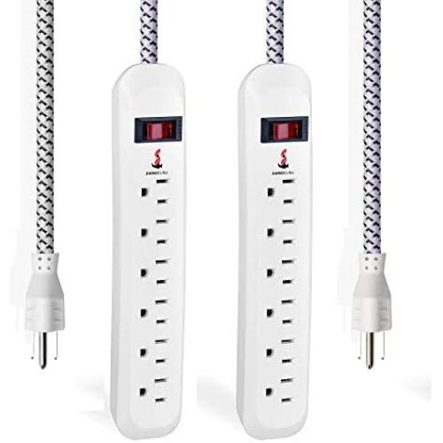 300 Joule Surge Protector,.Five Outlet 180° Plug, 2 ft Extension Cord, Weight 0.31KG, Delicate Compact, Easy to Carry, Suitable for Travel. White case,Two Pack