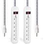 300 Joule Surge Protector,.Five Outlet 180° Plug, 2 ft Extension Cord, Weight 0.31KG, Delicate Compact, Easy to Carry, Suitable for Travel. White case,Two Pack