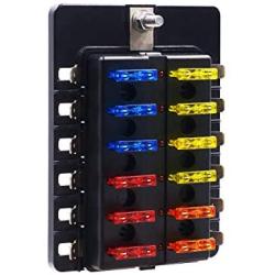 BlueFire 12 Way 30A 32V Blade Fuse Box Board with 24PCS Fuse + LED Warning Light for Car/Marine Boats/Automotive/Trike