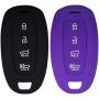 Lcyam Key Fob Cover Silicone Case Remote Holder Fits for 2019 2020 Hyundai Kona Santa Fe Veloster Sonata Keyless Smart Key 4 Button (Black Purple)