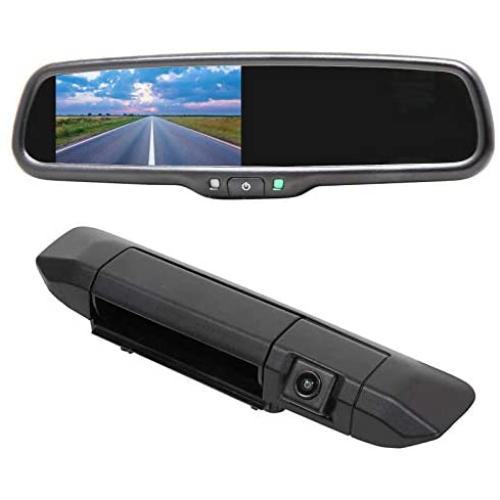 for Toyota Tacoma 2005-2014 Tailgate Handle Backup Reverse Camera & 4.3'' Rear View Interior Auto Adjusting Brightness LCD Mirror Monitor Replacement Car Safety Parking Cameras(Removable Guideline)