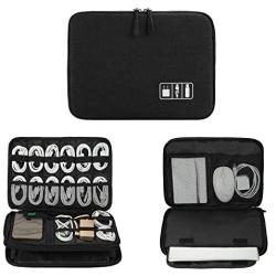 Electronics Organizer, Jelly Comb Electronic Accessories Cable Organizer Bag Waterproof Travel Cable Storage Bag for Charging Cables, Power Bank, iPad （Up to 11in and More-Large (All Black)