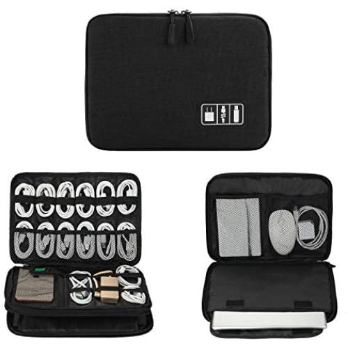 Electronics Organizer, Jelly Comb Electronic Accessories Cable Organizer Bag Waterproof Travel Cable Storage Bag for Charging Cables, Power Bank, iPad （Up to 11in and More-Large (All Black)
