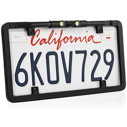 BOYO VISION Ultra-Slim Full-Frame License-Plate Camera with LED Lights and Trajectory Parking Lines (Black), One Size